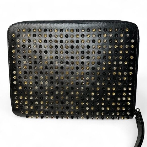 Christian Louboutin Black Leather Calfskin Spiked iPad Case/Wristlet - Picture 3 of 16